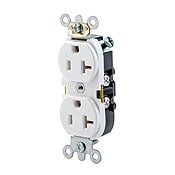 5362-SW Heavy Duty Straight Blade Duplex Receptacle, 125 V AC, 20 A, 2 Poles, 3 Wires, White