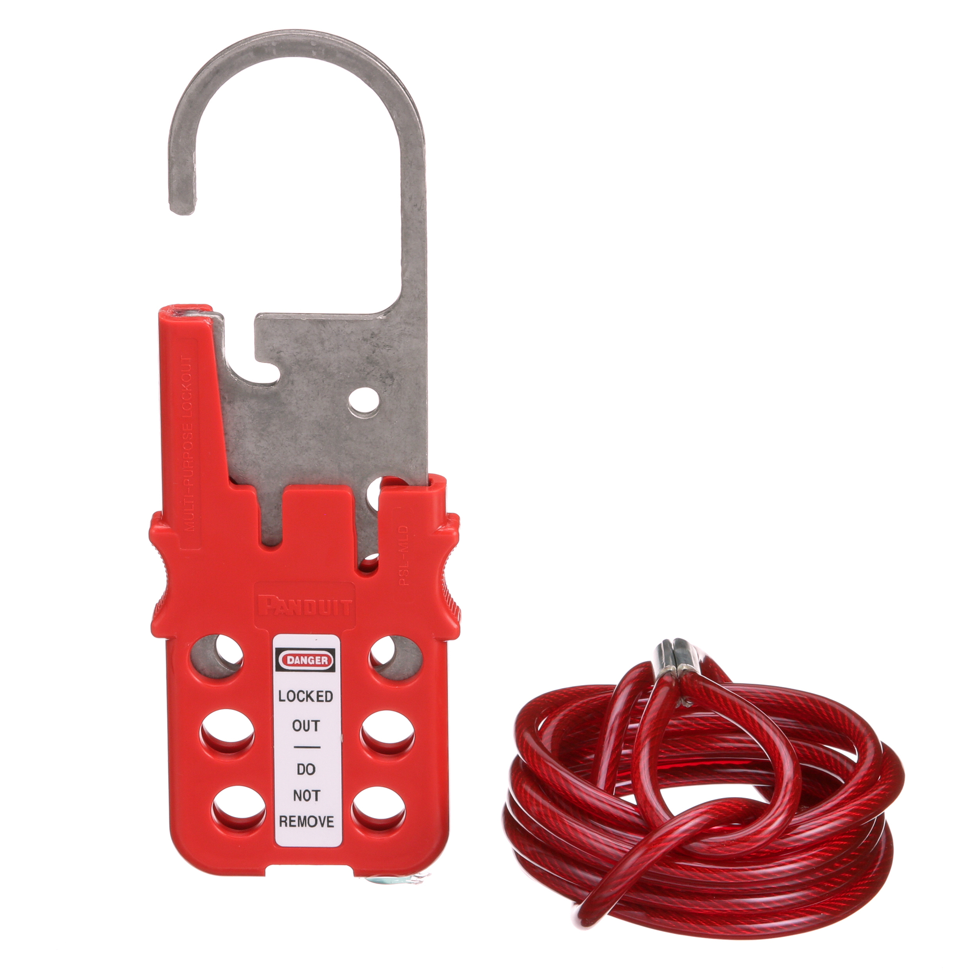 PSL-MLD Lock-Out Device Multiple Lockout Hasp, Galvanized Steel Cable, 6 Padlocks, Red, ABS/Polycarbonate Body