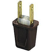123-P Cable Mount Non-Grounding Polarized Straight Blade Plug, 125 V AC, 10 A, 2 Poles, 2 Wires, Brown