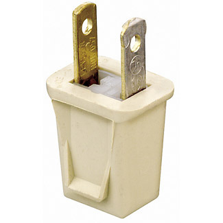 123-PI Cable Mount Non-Grounding Polarized Straight Blade Plug, 125 V AC, 10 A, 2 Poles, 2 Wires, Ivory