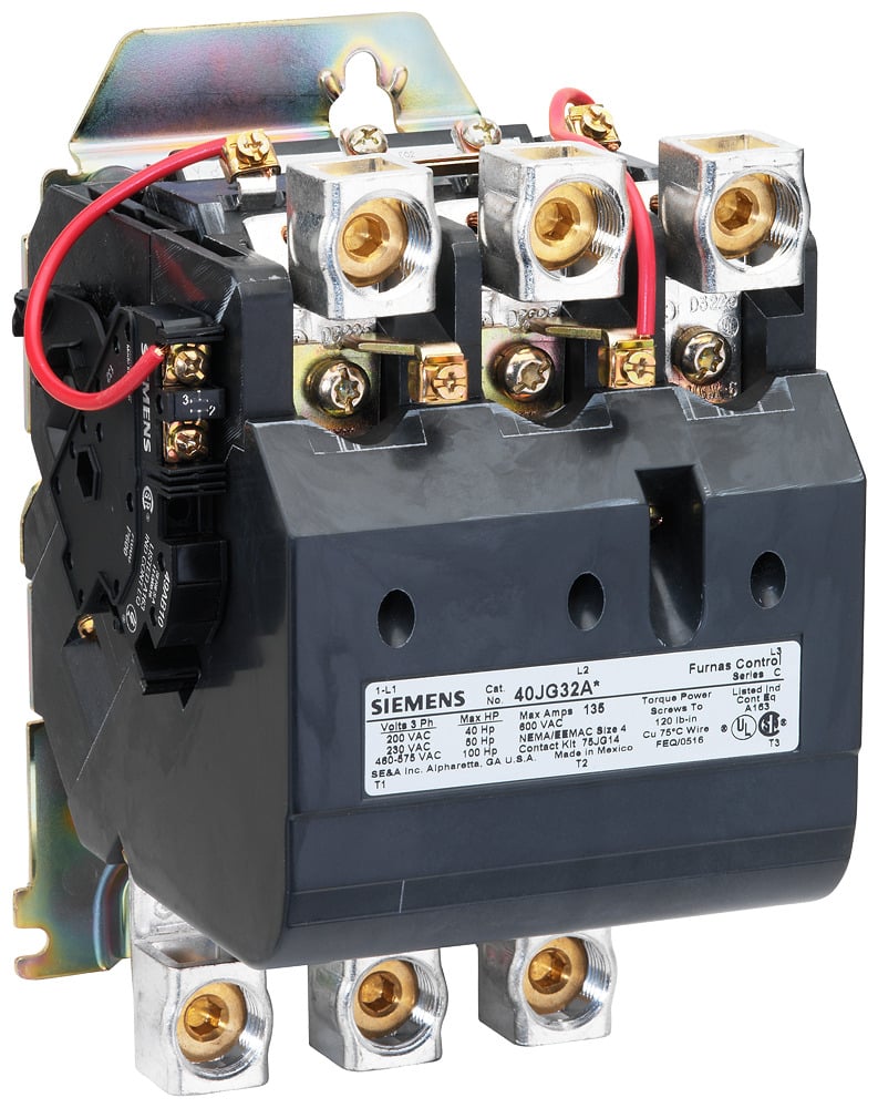40JG32AH Class 40 3-Phase Heavy Duty Non-Combination/Non-Reversing NEMA Contactor, 380 to 440/440 to 480 VAC V Coil, 135 A, 3NO Contact, 3 Poles
