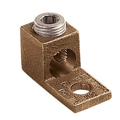 PNL-1/0-L Pan-Lug 1-Barrel Mechanical Connector Lug, 8 to 1/0 AWG Solid/Stranded Copper Conductor, 5/16 in Stud, 1 Bolt Hole, Copper