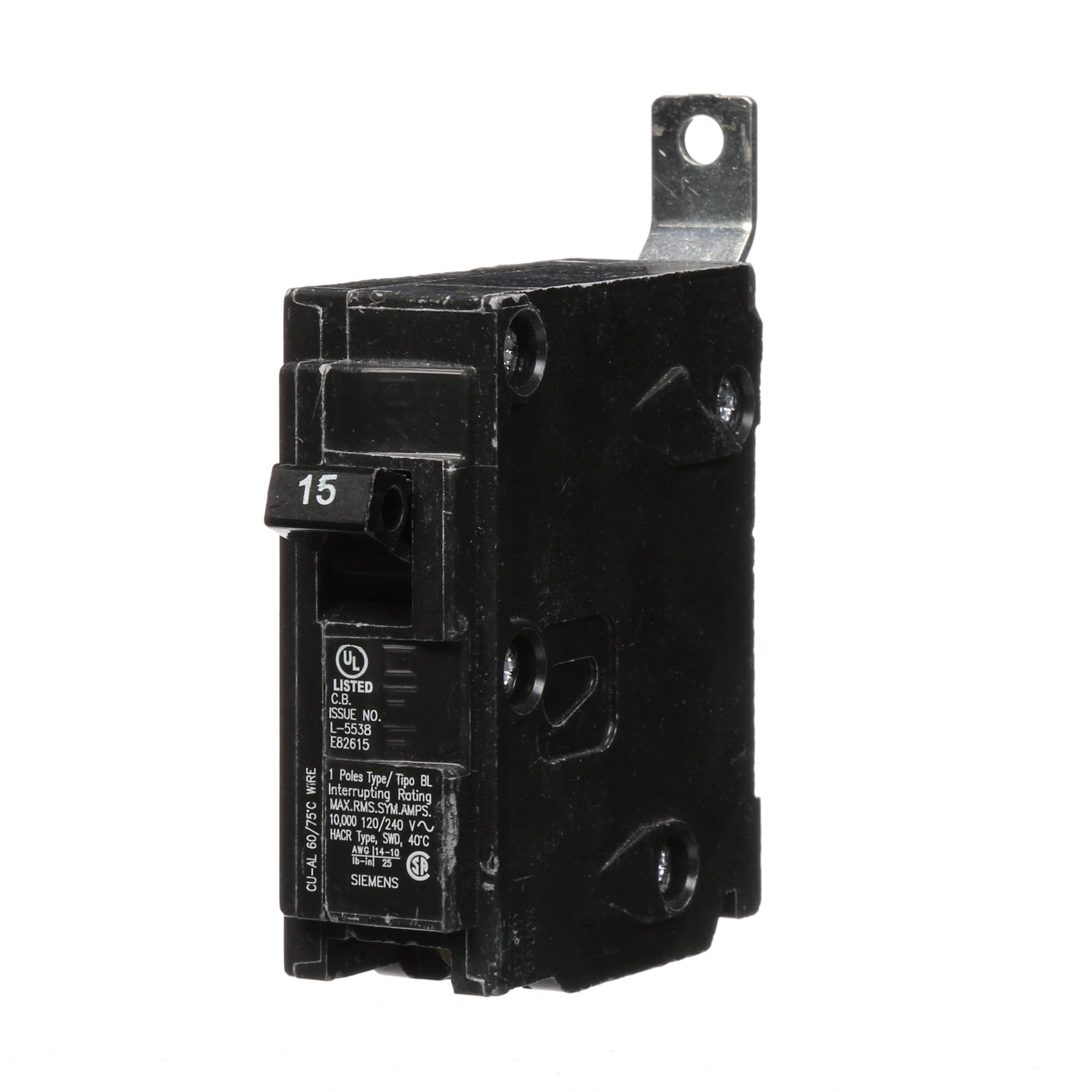 B115 Type BL Molded Case Circuit Breaker, 120 V AC, 15 A, 10 kA Interrupt, 1 Poles, Thermal Magnetic Trip