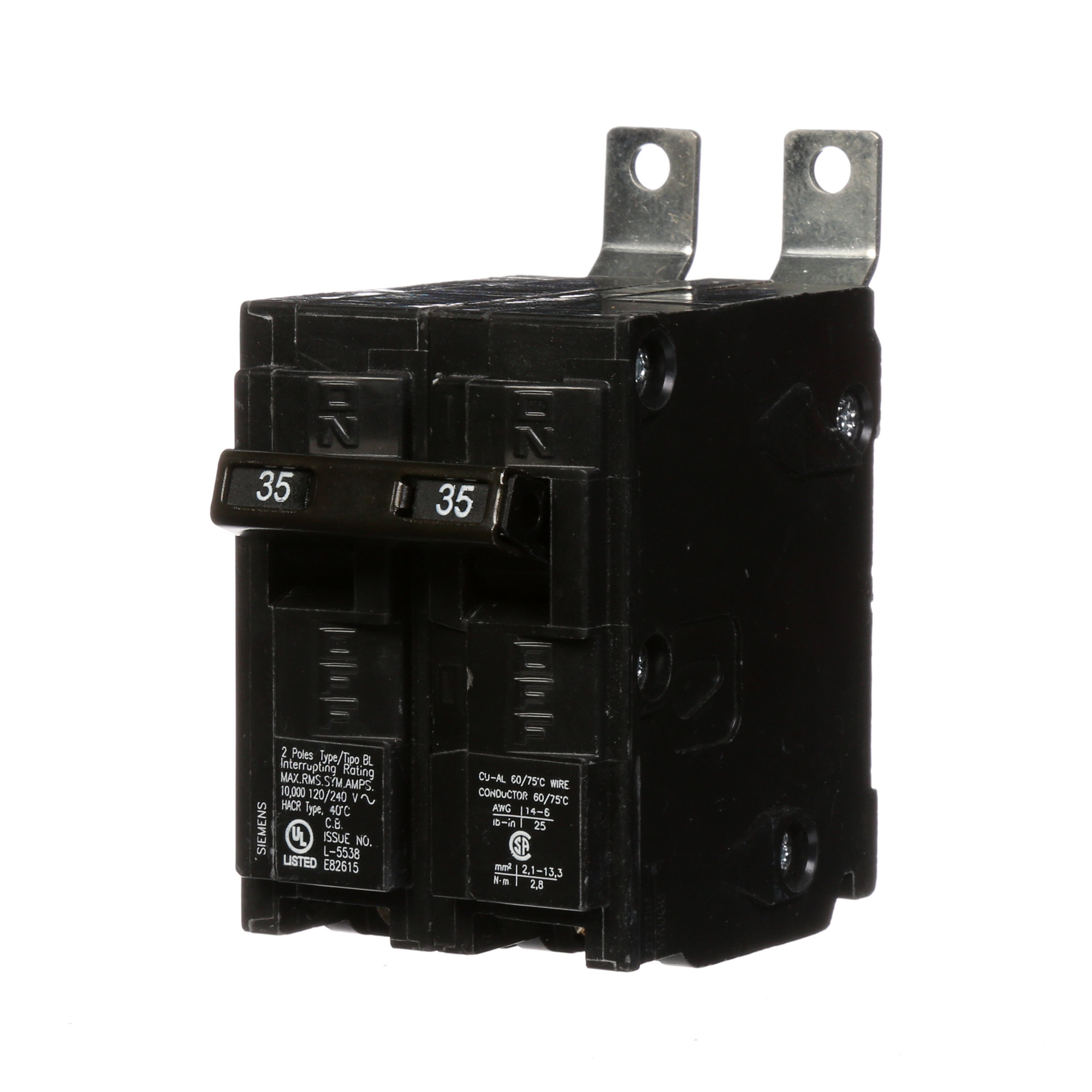 B235 Type BL Low Voltage Molded Case Circuit Breaker, 120/240 V AC, 35 A, 10 kA Interrupt, 2 Poles, Thermal Magnetic Trip