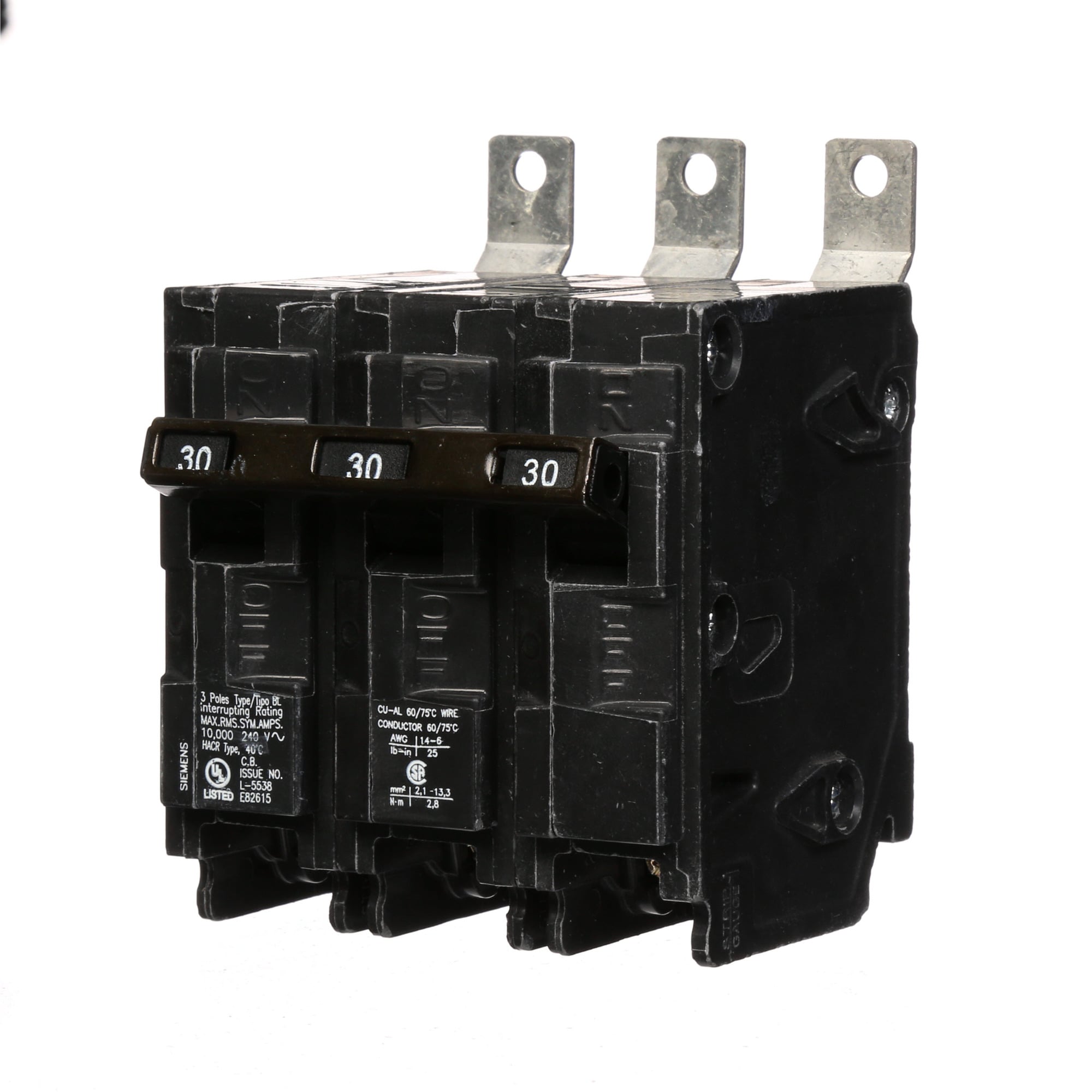 B330 Type BL Low Voltage Molded Case Circuit Breaker, 240 V AC, 30 A, 10 kA Interrupt, 3 Poles, Thermal Magnetic Trip