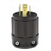 2421-B 3-Phase Grounding Cable Mount Locking Plug, 250 VAC, 20 A, 3 Poles, 4 Wires, Black