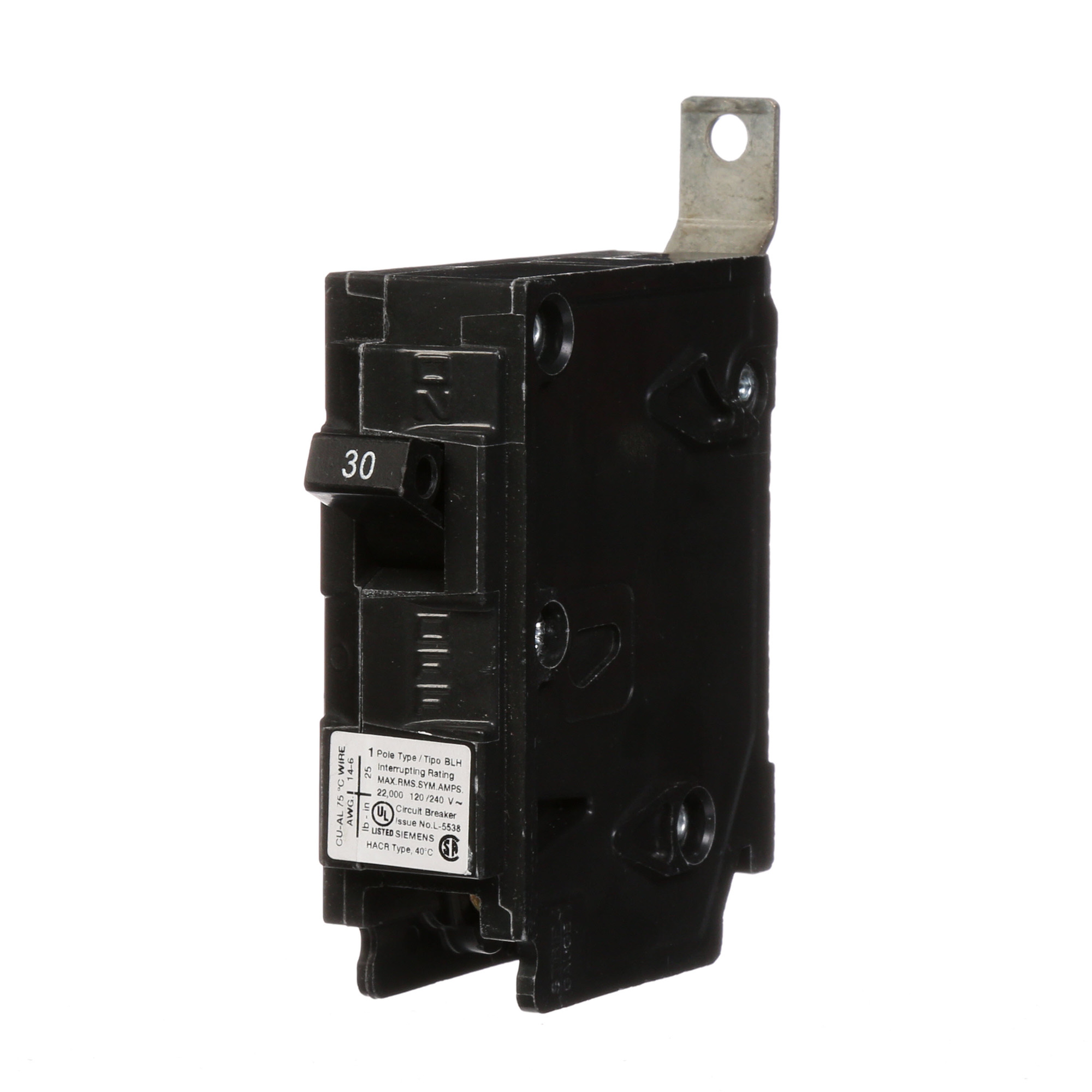 B130H Type BLH Low Voltage Molded Case Circuit Breaker, 120 V AC, 30 A, 22 kA Interrupt, 1 Poles, Thermal Magnetic Trip