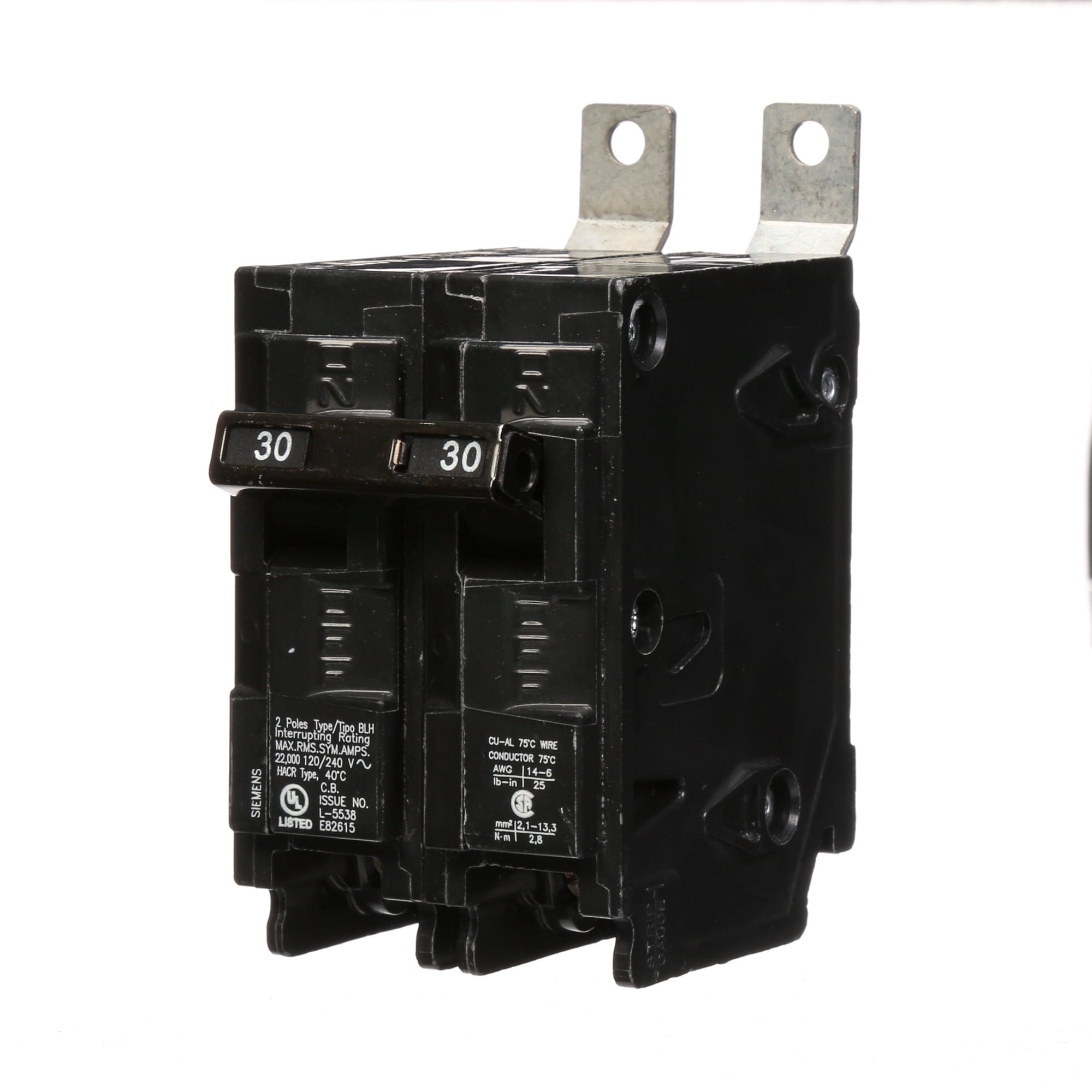 B230H Type BLH Molded Case Circuit Breaker, 120/240 V AC, 30 A, 22 kA Interrupt, 2 Poles, Thermal Magnetic Trip