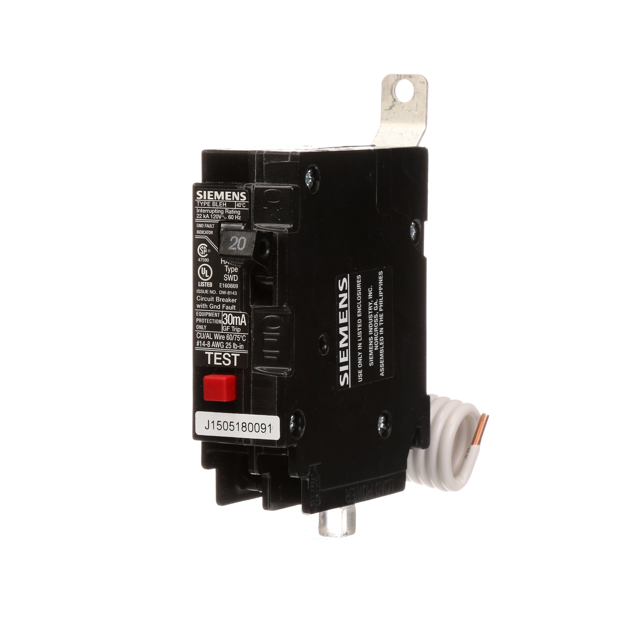 BE120H Type BL Circuit Breaker, 20 A, 22 kA Interrupt, 1 Poles, Thermal Magnetic Trip