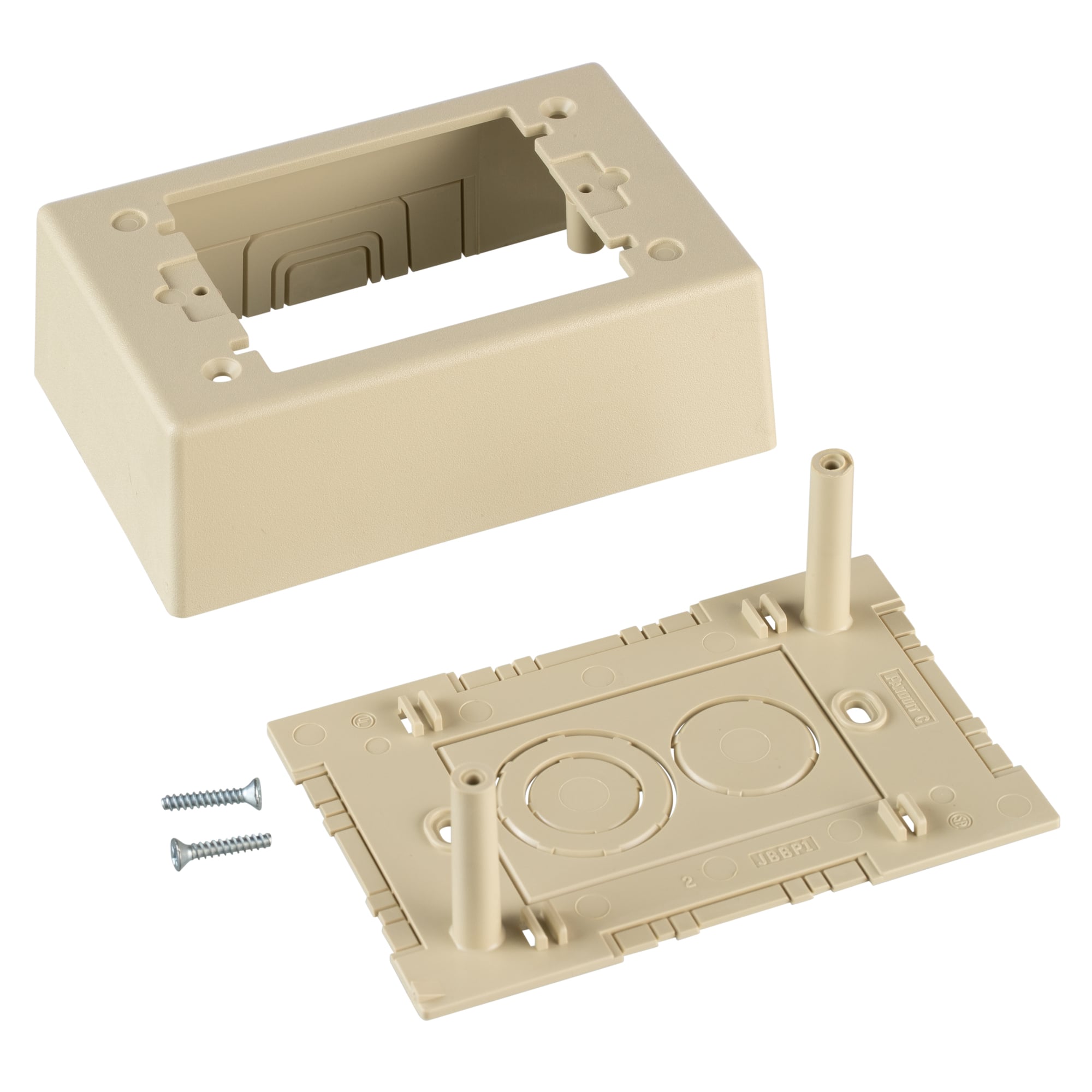 JBP1EI 1-Gang 2-Piece Power Rated Outlet Box, 5.19 in L x 3.45 in W x 1-3/4 in H, PVC, Electric Ivory