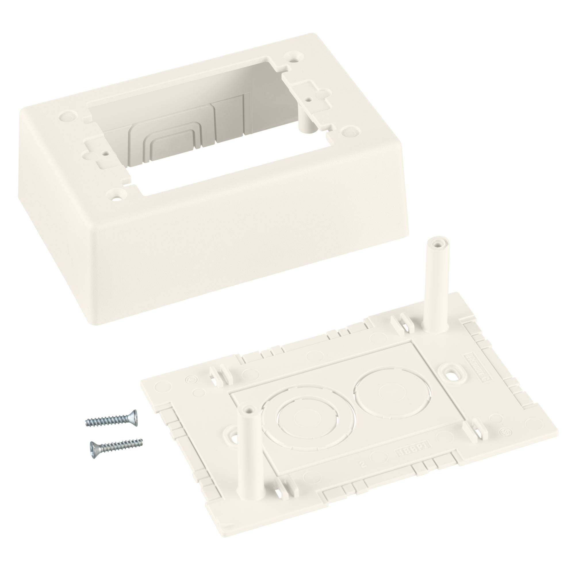 JBP1WH 1-Gang 2-Piece Power Rated Outlet Box, 5.19 in L x 3.45 in W x 1-3/4 in H, PVC, White