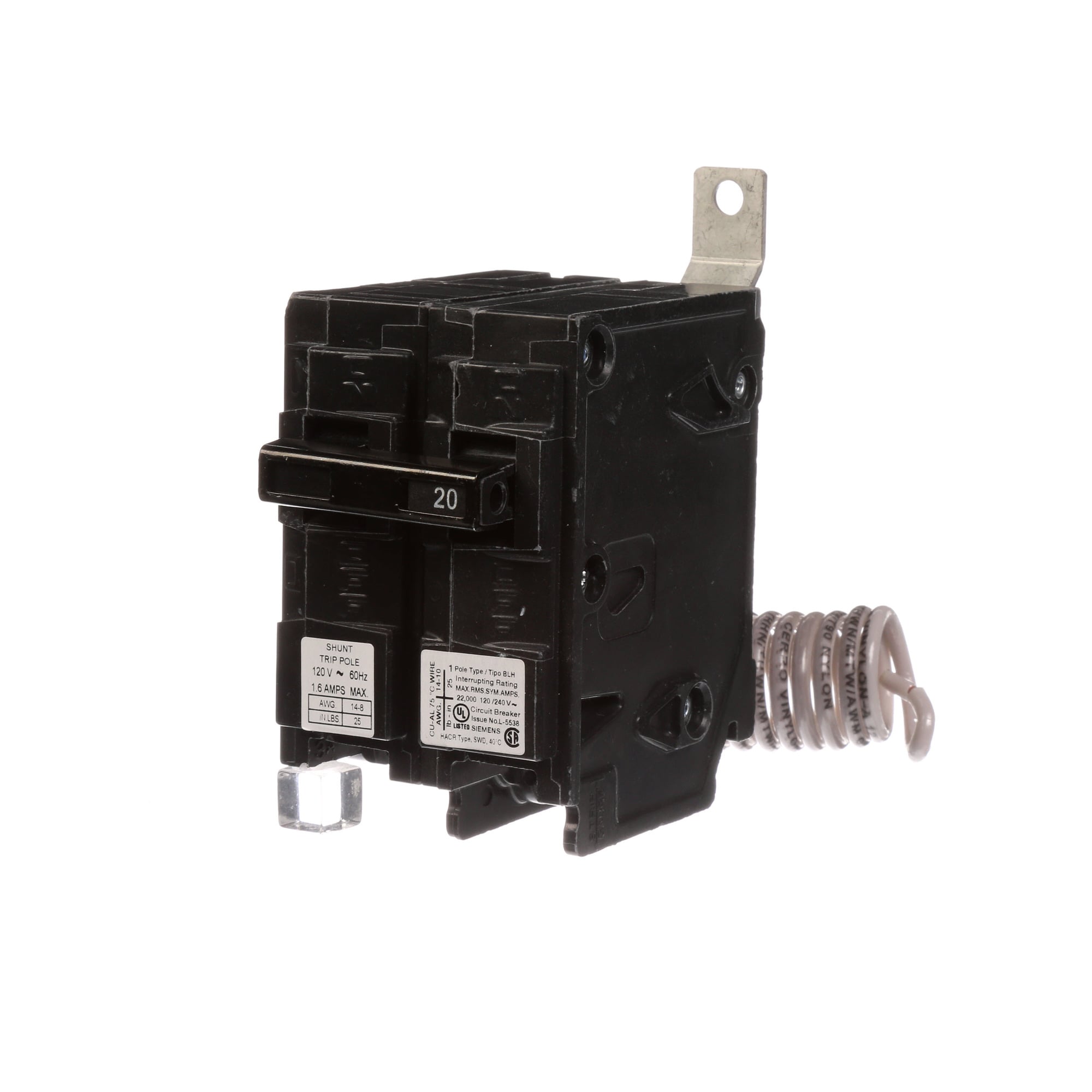 B120H00S01 Type BLH Molded Case Circuit Breaker, 120 V AC, 20 A, 22 kA Interrupt, 1 Poles, Thermal Magnetic Trip