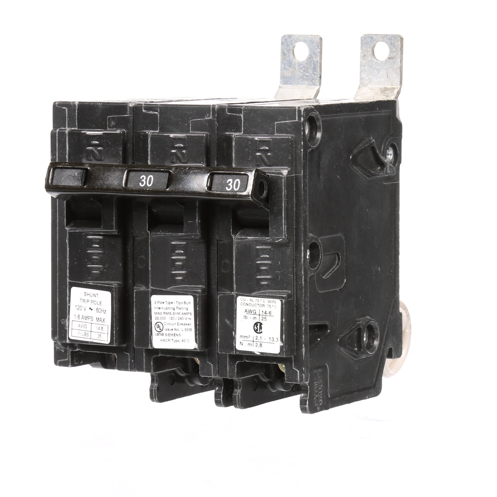 B230H00S01 Type BLH Molded Case Circuit Breaker, 120/240 V AC, 30 A, 22 kA Interrupt, 2 Poles, Thermal Magnetic Trip