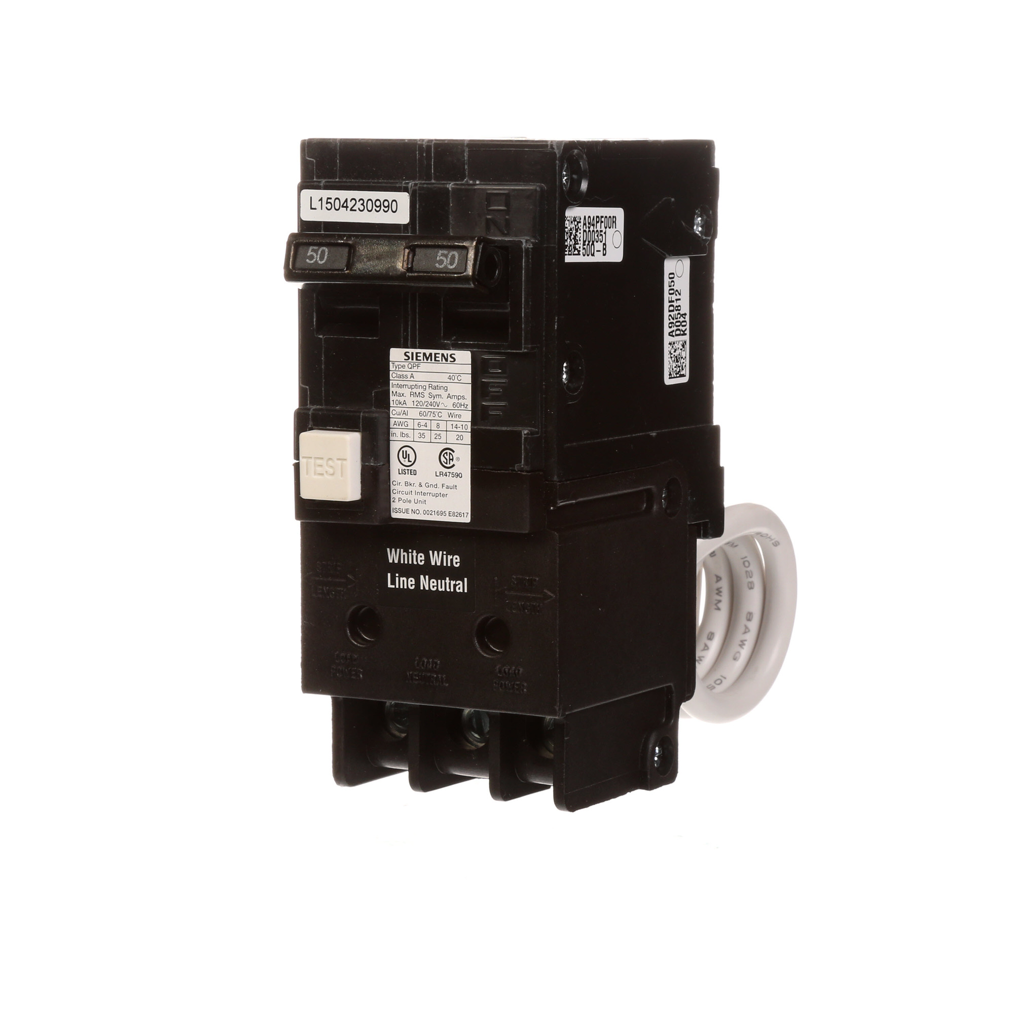 QF250 SpeedFax Circuit Breaker, 120/240 VAC, 50 A, 10 kA Interrupt, 2 Poles, Thermal Magnetic Trip