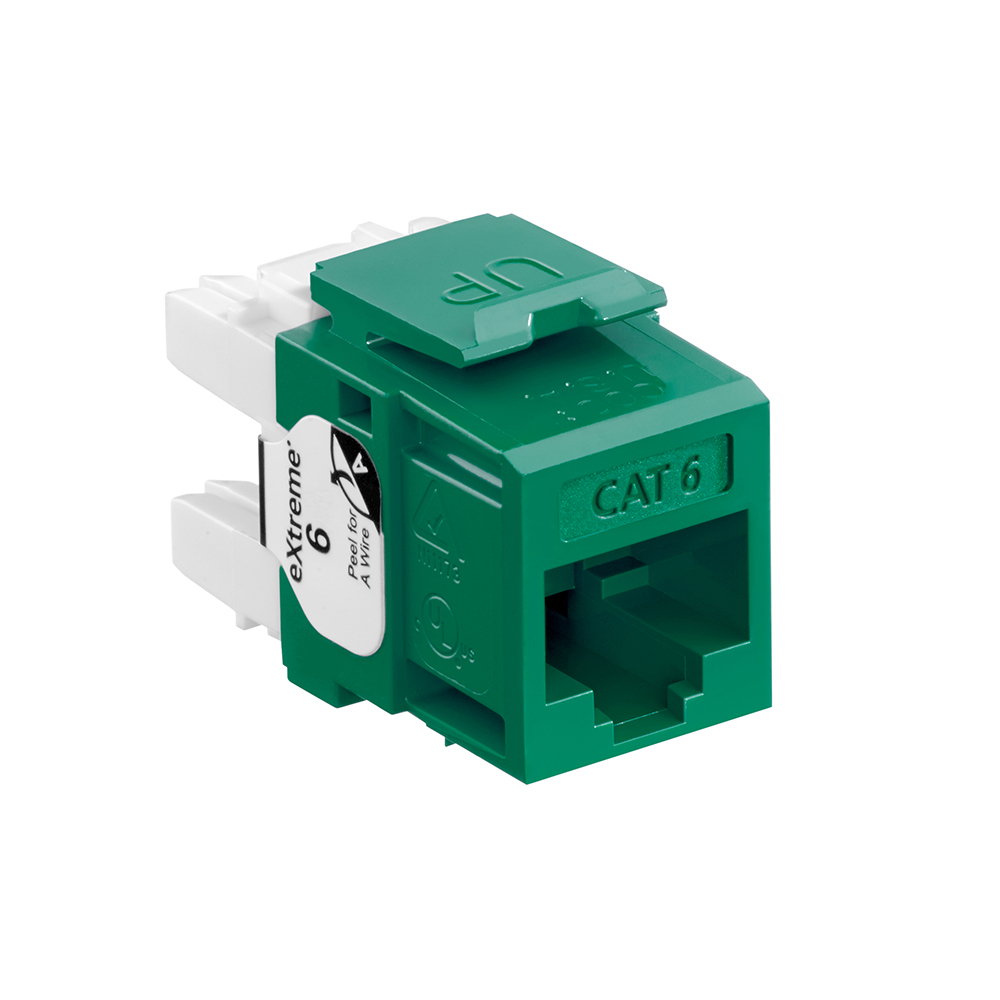 61110-RV6 eXtreme QuickPort 8-Conductor 8-Position Channel/Component Rated UTP Connector, Cat 6 Module, Panel Mount, 1 Ports, Plastic, Green