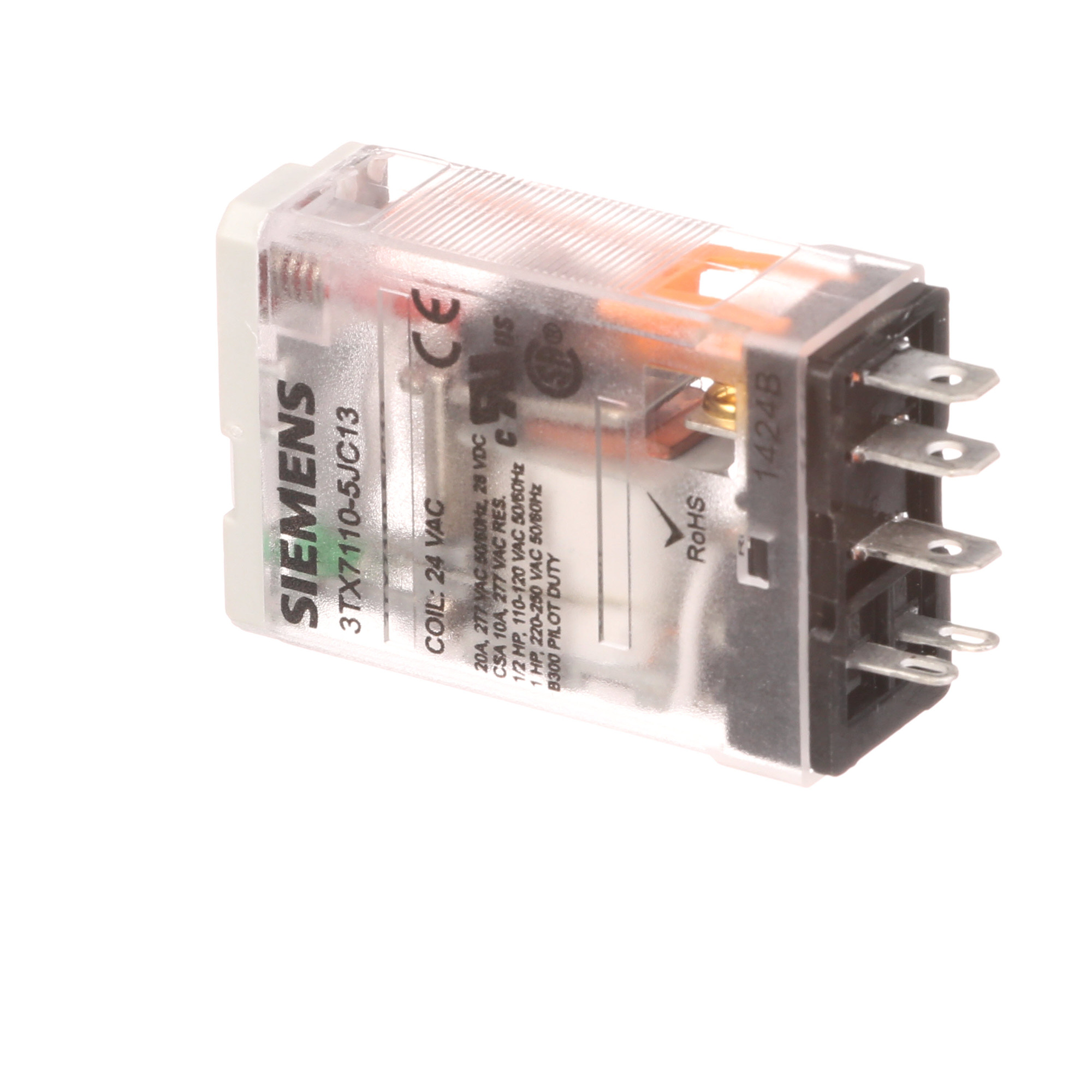 3TX7110-5JC13 Sirius Miniature Premium Socket Relay, 5 Pin, 1 Form C SPDT Contact, 24 VAC V Coil