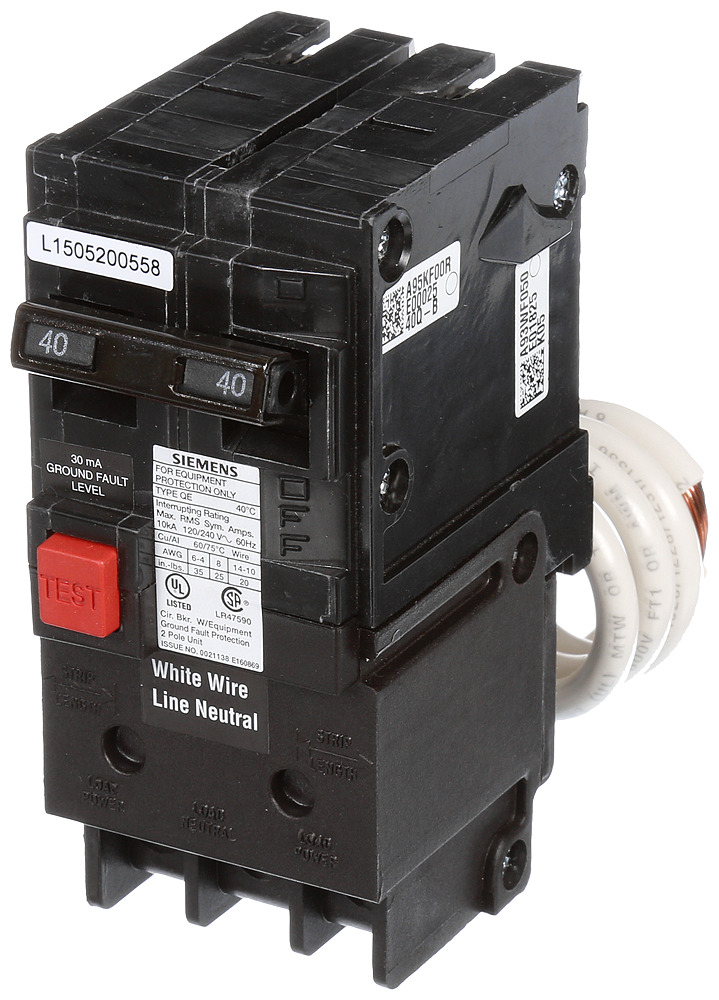 QE240 Type QE Circuit Breaker, 120/240 V AC, 40 A, 10 kA Interrupt, 2 Poles, Thermal Magnetic Trip
