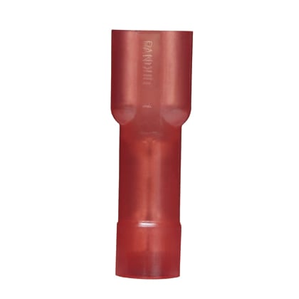 DNG18-188FB-C Super-Grip Type DNG-FB Loose Piece Female Disconnect, 18 AWG Conductor, 0.187 in W x 0.02 in THK Tab, Butted Seam/Funnel Entry Barrel, Brass, Red, Fully Insulated