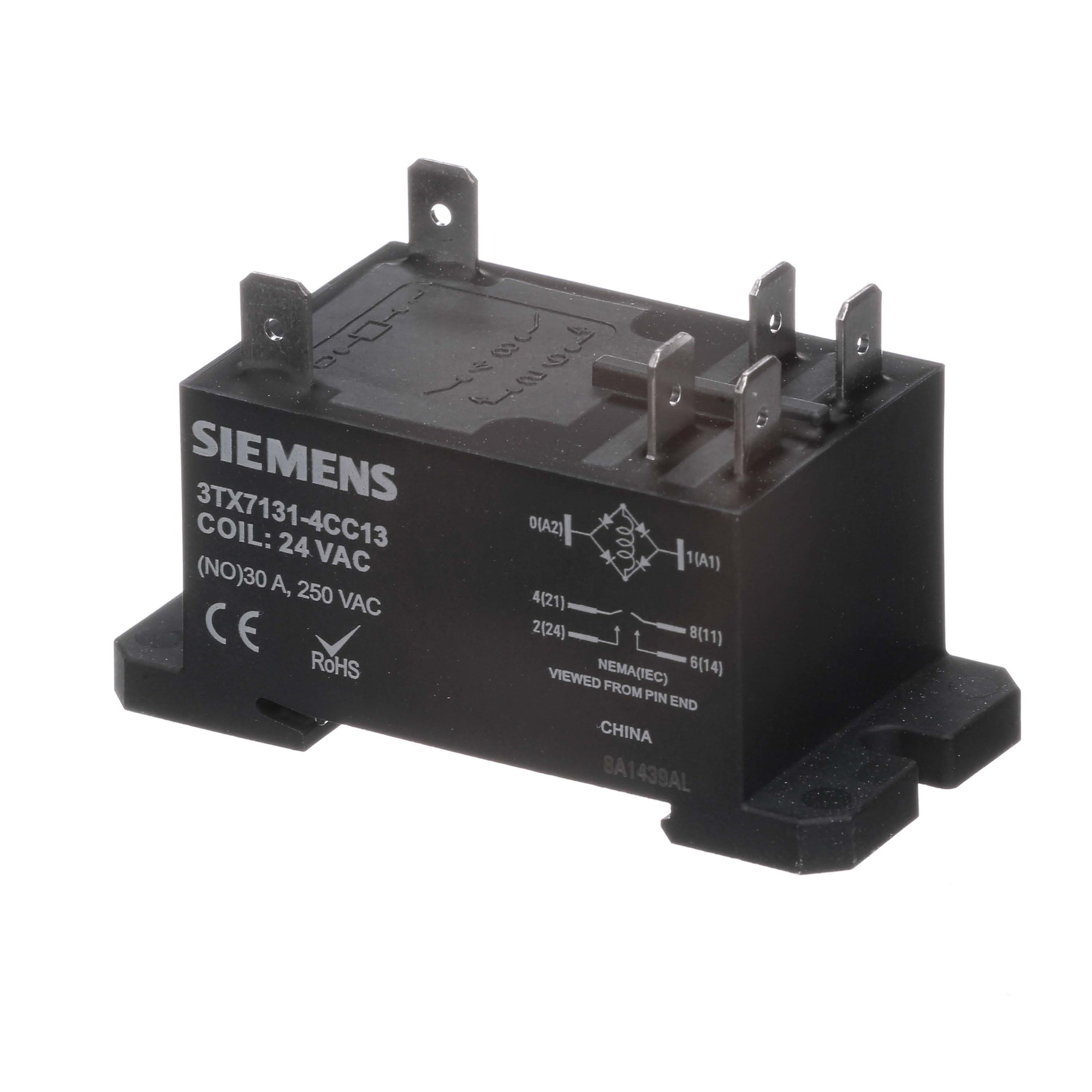 3TX7131-4CC13 Enclosed Power Relay, 1 NO 1 Form A DPST Contact, 24 VAC V Coil