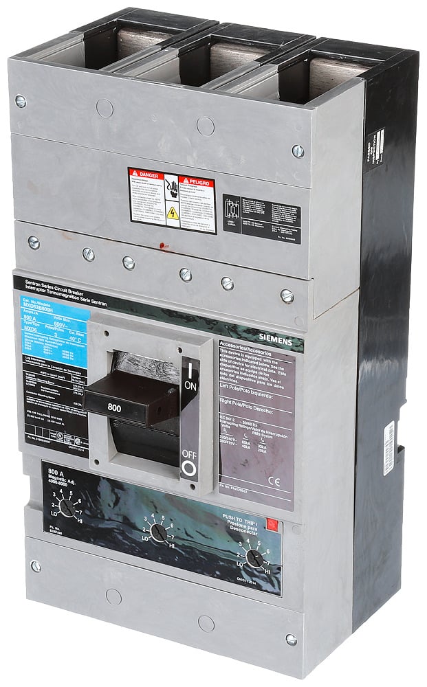 MXD63B800H Low Voltage Molded Case Circuit Breaker, 600 V AC, 800 A, 25 kA Interrupt, 3 Poles, Thermal Magnetic Trip