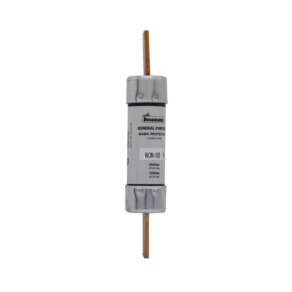 Eaton Bussmann series NON fuse, Supplemental one-time fuse, Non current limiting, Light duty circuit locations, 100 A, Class H, Non-indicating, Blade end x blade end, 50 kAIC at 125 Vdc,10 kAIC at 250 Vac, Standard, 5, 250 V, 125 Vdc