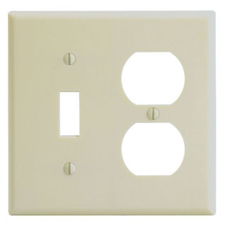 86005 Standard Size Combination Wall Plate, 2 Gangs, 4.56 in W x 4.5 in H, Thermoset, Ivory
