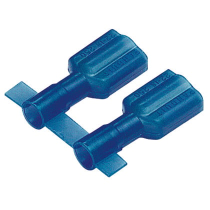 DNF14-187FIB-3K Reel Smart Type DNF-FIB Reel Vibration-Resistant Female Disconnect, 14 AWG Conductor, 0.187 in W x 0.032 in THK Tab, Butted Seam/Funnel Entry Barrel, Brass, Blue, Fully Insulated