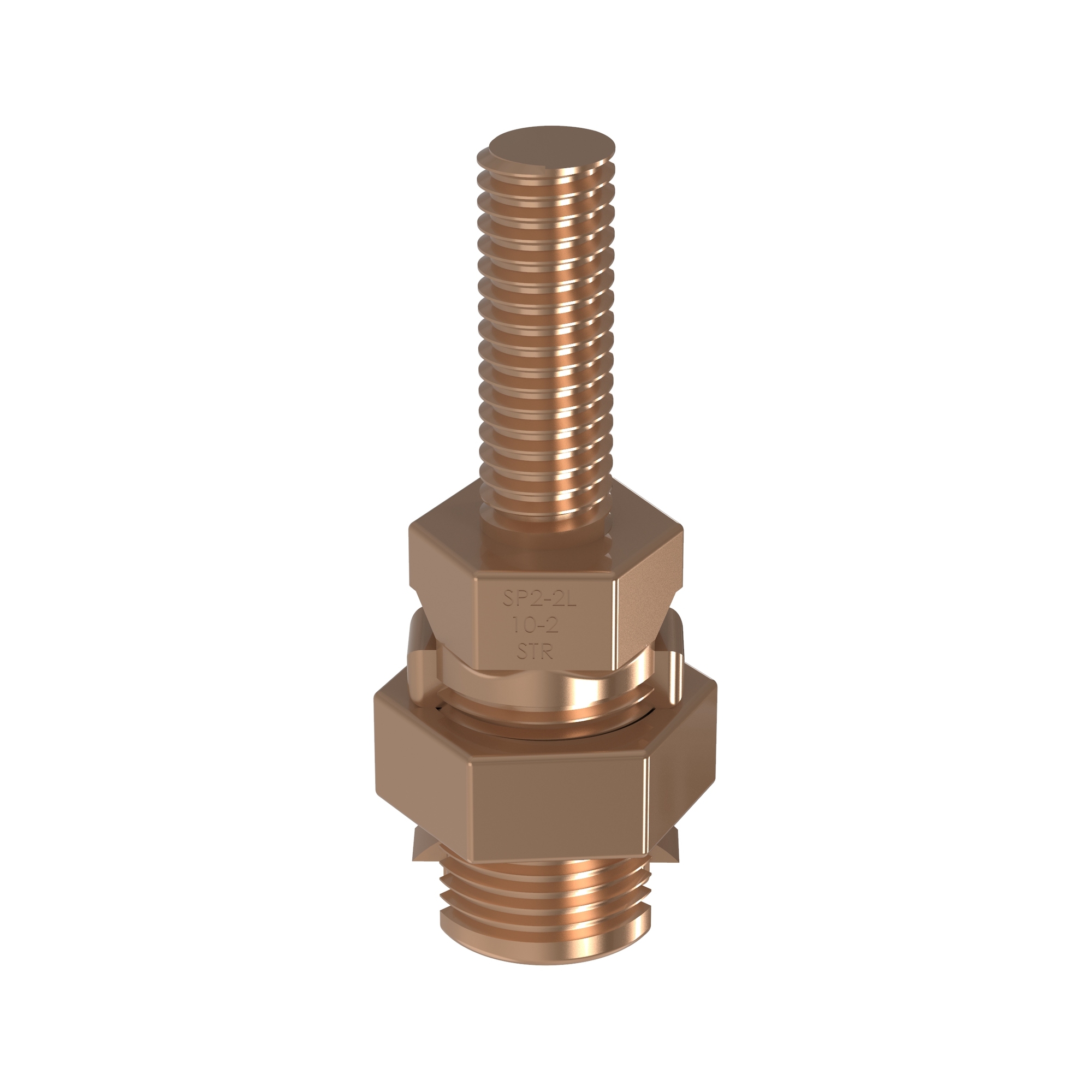 SP2-2L-C StructuredGround Premium Grade Grounding Service Post Connector, 2 Conductors, 10 AWG Solid to 2 AWG Stranded Conductor, 3/8-16 Stud, Copper