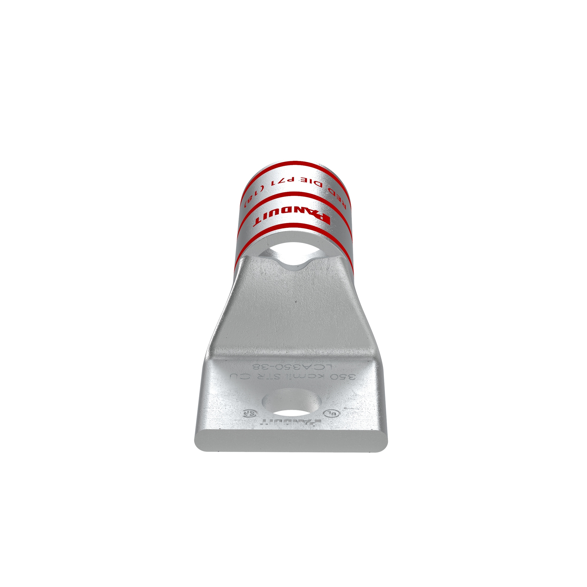 LCA350-38-X Pan-Lug 1-Hole Compression Lug Connector With Inspection Window, 350 kcmil Copper/Stranded Conductor, Die Code: P71, 3/8 in Stud, Tin Plated Copper