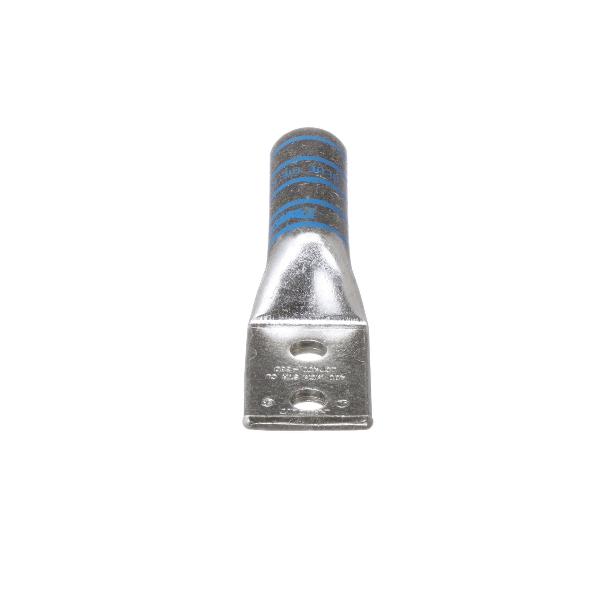 LCC400-38D-6 Pan-Lug 2-Hole Compression Connector Lug, 400 kcmil Stranded Copper Conductor, Die Code: P76, 3/8 in Stud, Tin Plated Copper