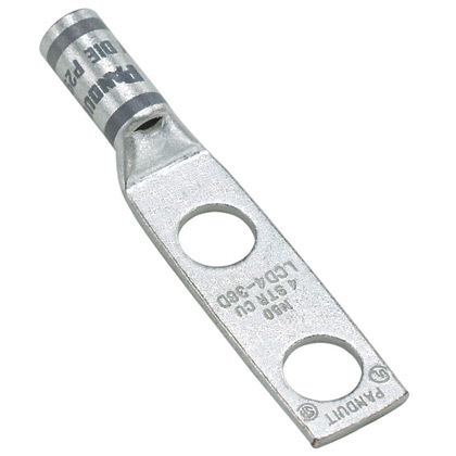 LCD350-38D-X Pan-Lug 2-Hole Compression Connector Lug, 350 kcmil Stranded Copper Conductor, Die Code: P71, 42.95 in Stud, Tin Plated Copper