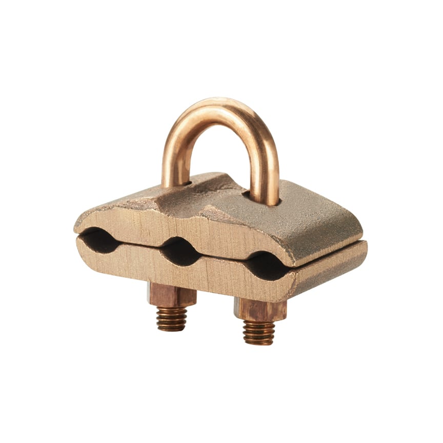 GPC3250-38-X StructuredGround U-Bolt Grounding Clamp, 5/8 in, 3/4 in Rod, 2/0 AWG to 250 kcmil Conductor, Cast Bronze/Silicon Bronze