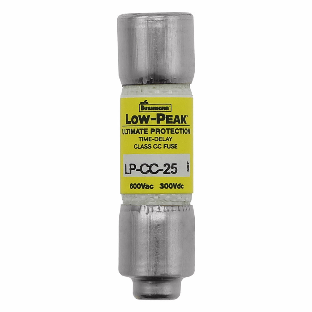 LP-CC-25 Low-Peak Current Limiting Time Delay Fuse, 25 A, 600 V AC/300 V DC, 20/200 kA Interrupt, CC Class, Cartridge Body