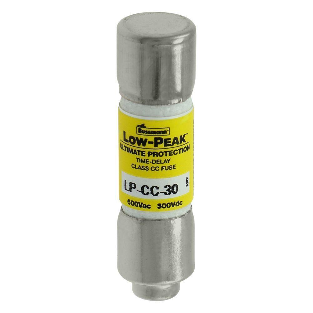LP-CC-30 Low-Peak Current Limiting Time Delay Fuse, 30 A, 600 V AC/300 V DC, 20/200 kA Interrupt, CC Class, Cylindrical Body