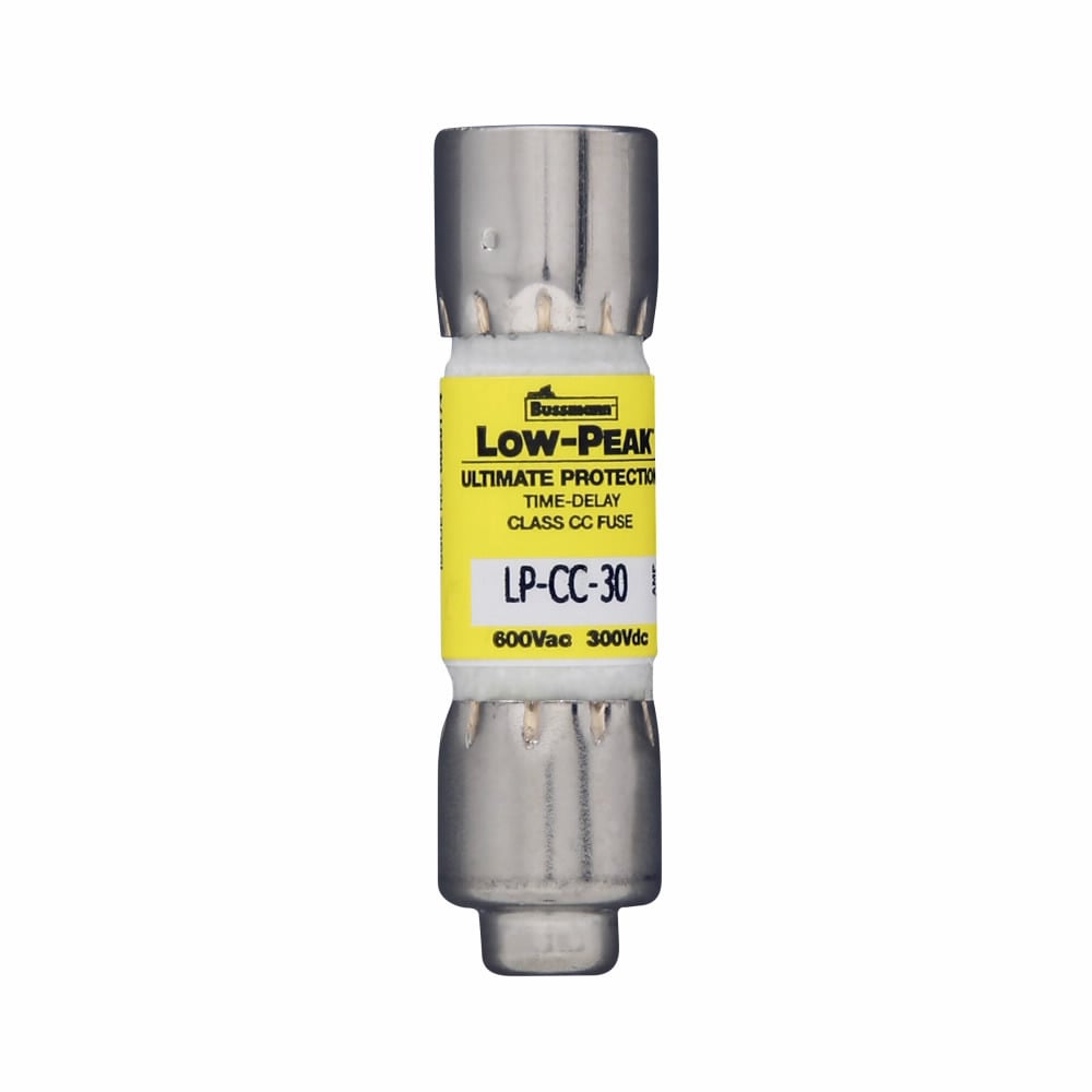 Eaton Bussmann series LP-CC fuse, Current-limiting time-delay fuse, Rejection style, 7 A, Dual, CC, Non-indicating, Ferrule end x ferrule end, 12 sec at 200%, 20 kAIC at 150 Vdc,200 kAIC at 600 V, Melamine tube, Standard, 10, 600 V, 150 Vdc