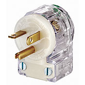 8415-CAT Angled Cable Mount Grounding Straight Blade Plug, 250 V AC, 20 A, 2 Poles, 3 Wires, Black/White