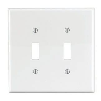 PJ2-W Midway Size Traditional Wall Plate, 2 Gangs, 4.94 in W x 4.875 in H, Thermoplastic, White