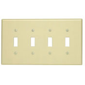 PJ4-I Midway Size Traditional Wall Plate, 4 Gangs, 8.56 in W x 4.875 in H, Thermoplastic, Ivory