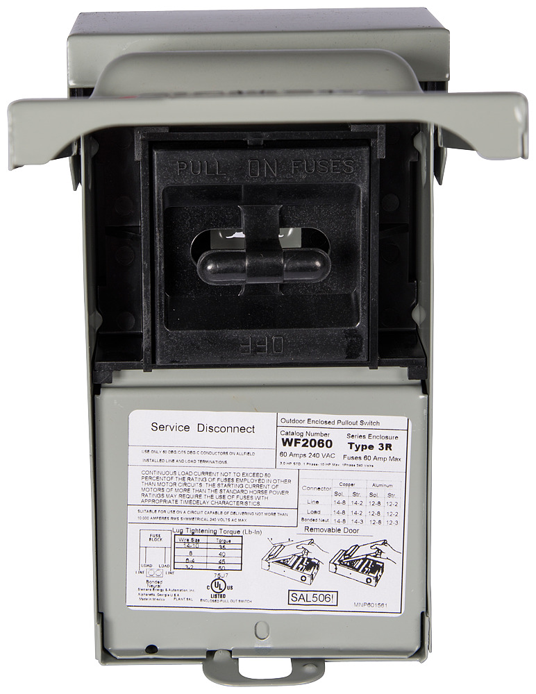 WF2060 Murray Type MPP Fused Pull-Out Air Conditioning Disconnect, 120/240 VAC, 25 A, 10 hp, 4 Poles