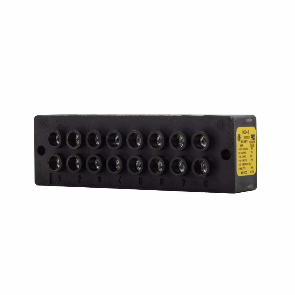 14004-8 Dead Front Enclosed Power Terminal Block, 600 V AC/DC, 90 A, 8 Poles, 14 to 4 AWG Cu, 8 AWG Al Wire