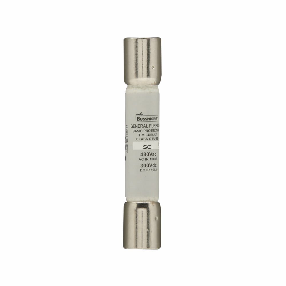 Eaton Bussmann series SC fuse, Current-limiting time-delay fuse, Rejection style, 45 A, Class G, Non-indicating, Ferrule end x ferrule end, 12 sec at 200%, 10 kAIC at 300 Vdc,100 kAIC at 480 Vac, Standard, 480 V, 300 Vdc