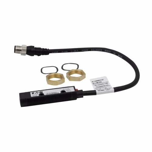 12102AQD03 Comet Forward Viewing Photoelectric Sensor, Tubular Shape, 80 ft, Visible Red Sensing Beam, 10 ms Response, AC L1 Switch/DC NPN Open Collector Output