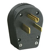 931 Angled Cable Mount Grounding Straight Blade Plug, 250 VAC, 30 A, 50 A, 2 Poles, 3 Wires, Black