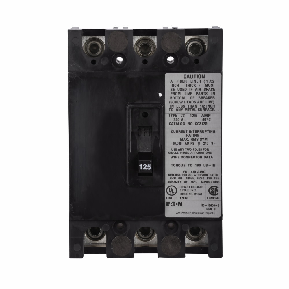 CC3225 Type CC Molded Case Circuit Breaker, 240 V AC, 225 A, 10 kA Interrupt, 3 Poles, Thermal Magnetic Trip