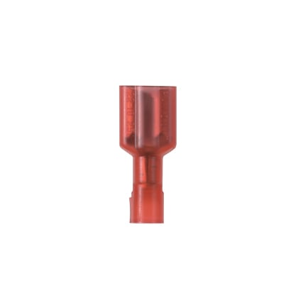 DNF18-187FIB-M Pan-Term Type DNF-FIB Loose Piece Vibration-Resistant Female Disconnect, 22 AWG Conductor, 0.187 in W x 0.032 in THK Tab, Butted Seam/Funnel Entry Barrel, Brass, Red, Fully Barrel Insulated