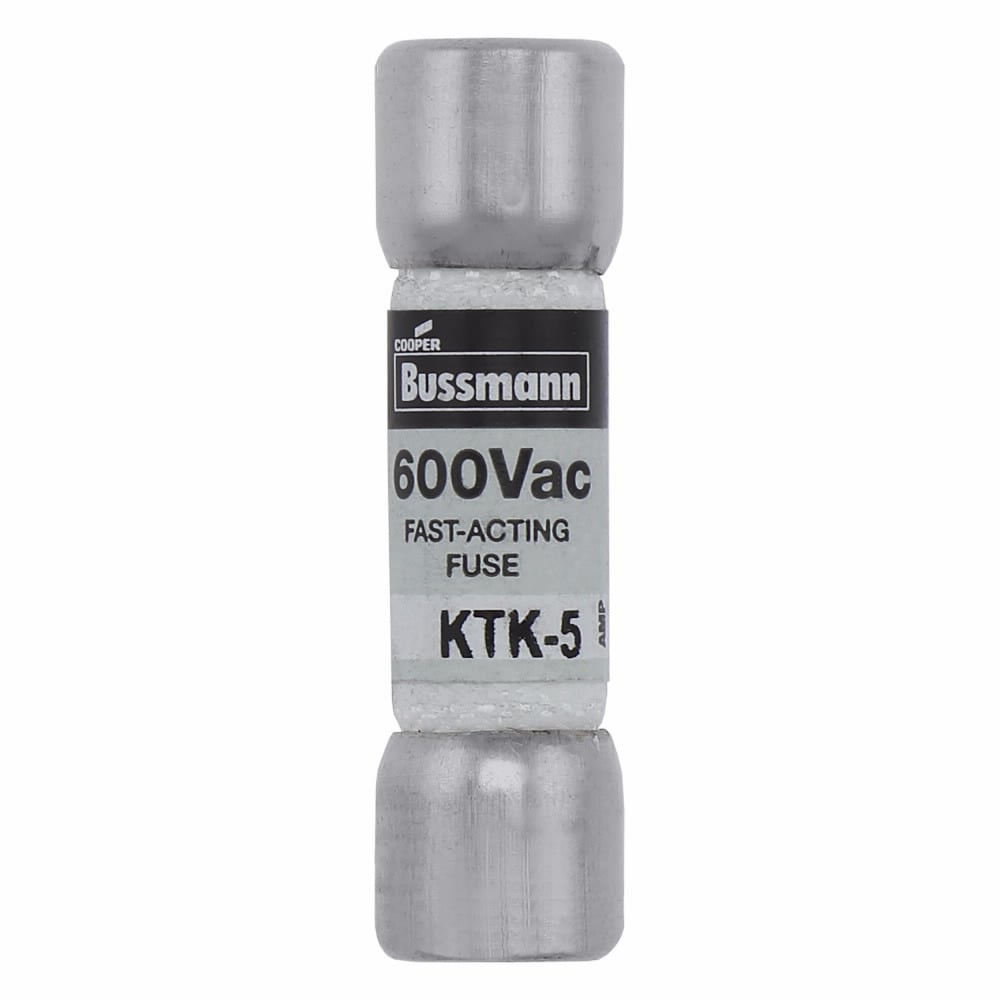 Eaton Bussmann series KTK fuse, LIMITRON Fast-acting fuse, Control circuits, lighting circuit protection, meter circuits, 5 A, Non-indicating, Ferrule end x ferrule end, 100 kAIC at 600 V, Nickel-plated bronze endcap,Melamine tube, 600 V