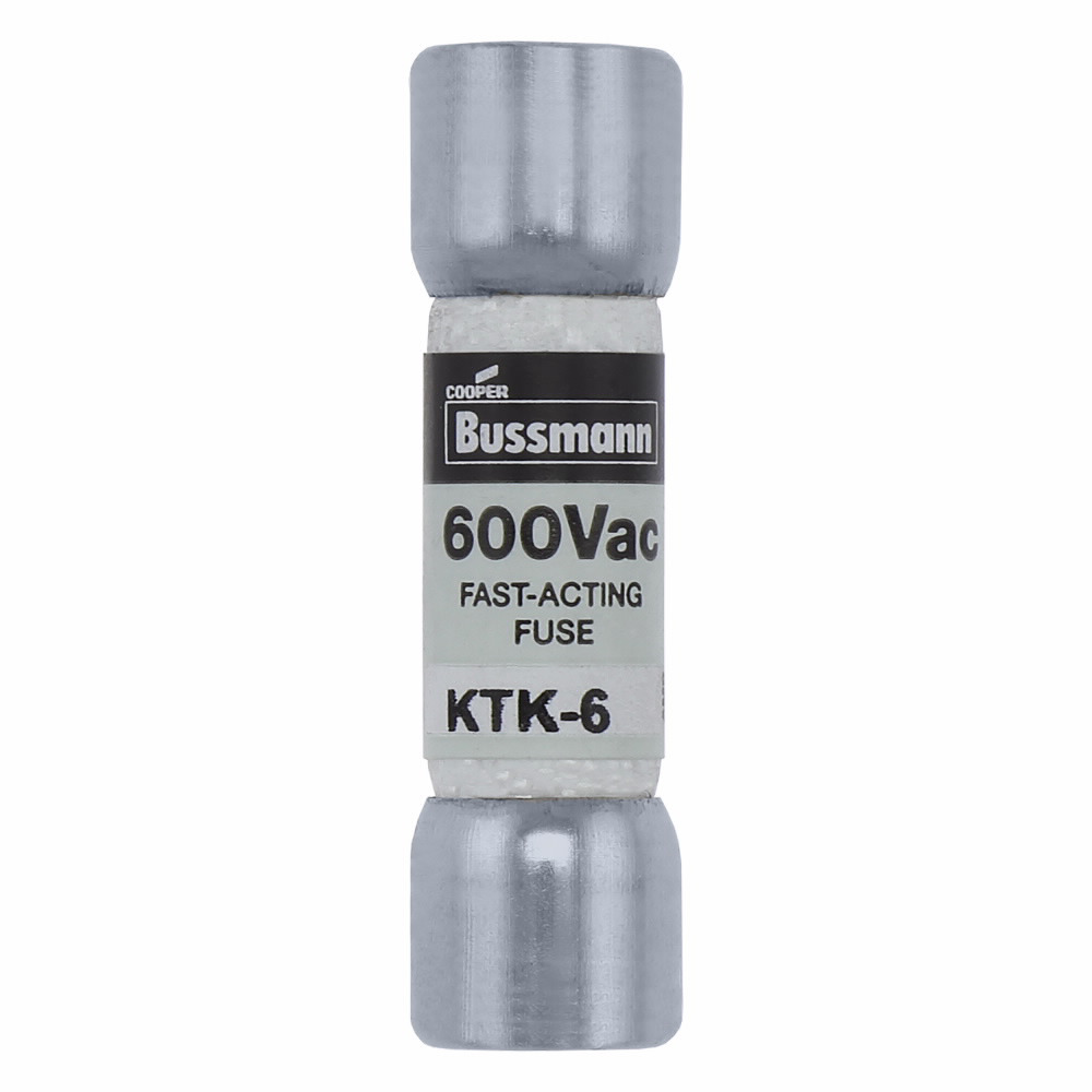 KTK-6 Limitron Low Voltage Supplemental Fuse, 6 A, 600 V AC, 100 kAIC Interrupt, Class: Supplemental, Cartridge Body