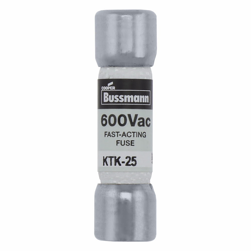 KTK-25 Limitron Fast Acting Low Voltage Supplemental Fuse, 25 A, 600 V AC, 100 kAIC Interrupt, Class: Supplemental, Cartridge Body