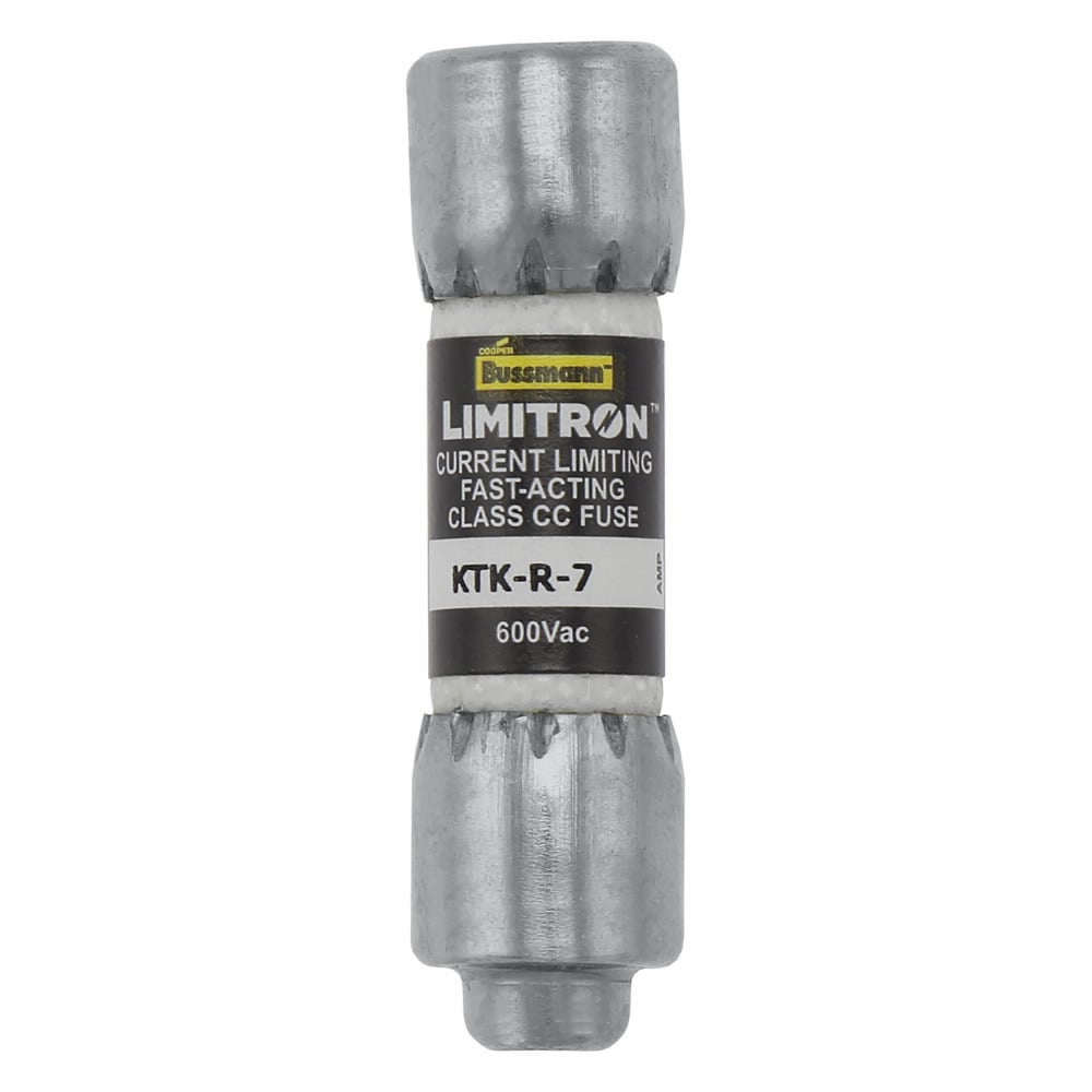 Eaton Bussmann series KTK-R fuse, LIMITRON Fast-acting fuse, Rejection style, Specialized circuits and industrial control, 7 A, Class CC, Non-indicating, Ferrule end x ferrule end, 200 kAIC, Melamine tube, Standard, 600 V