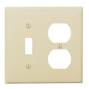 PJ18-W Midway Size Combination Wall Plate, 2 Gangs, 4.94 in W x 4.875 in H, Thermoplastic, White
